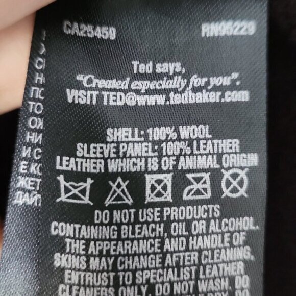 TED BAKER | Leather trim jacket blazer cardigan 100% wool black purple sz XS - Picture 3 of 9